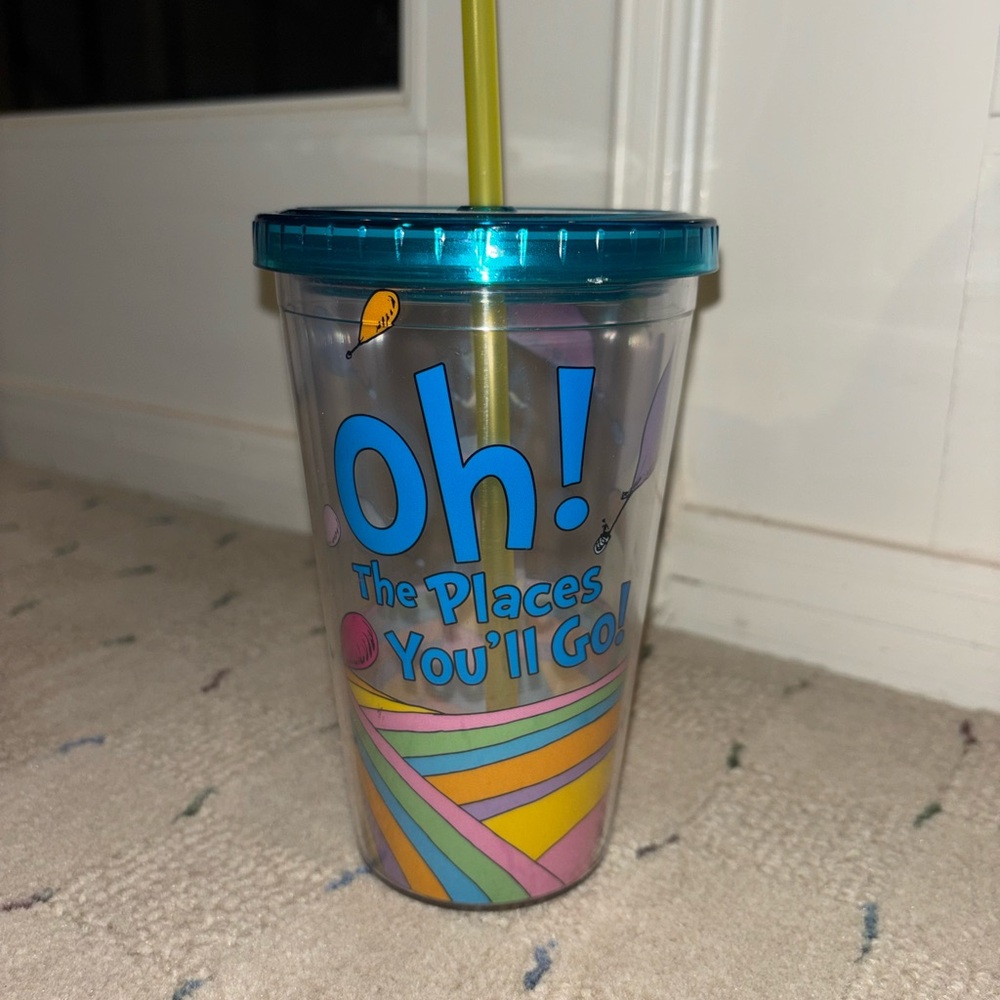 Colorful Dr. Seuss Tumbler with Straw ‘Oh! The Places You’ll Go!’ Reusable Cup